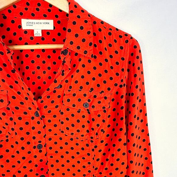 Vintage Jones New York Sport Red & Black Polka Dot Button Down Shirt Small - Picture 4 of 5